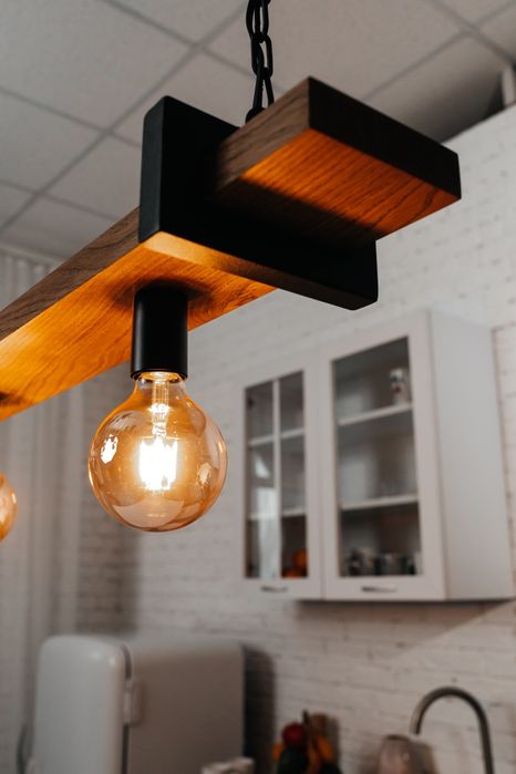 Світильник лофт з дерева(дуб), люстра, навісний світильник