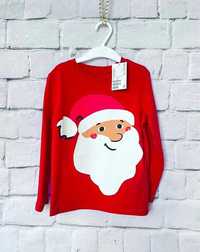 110/116 * H&M * z metką bluzka czerwona z Mikołajem Boże Narodzenia