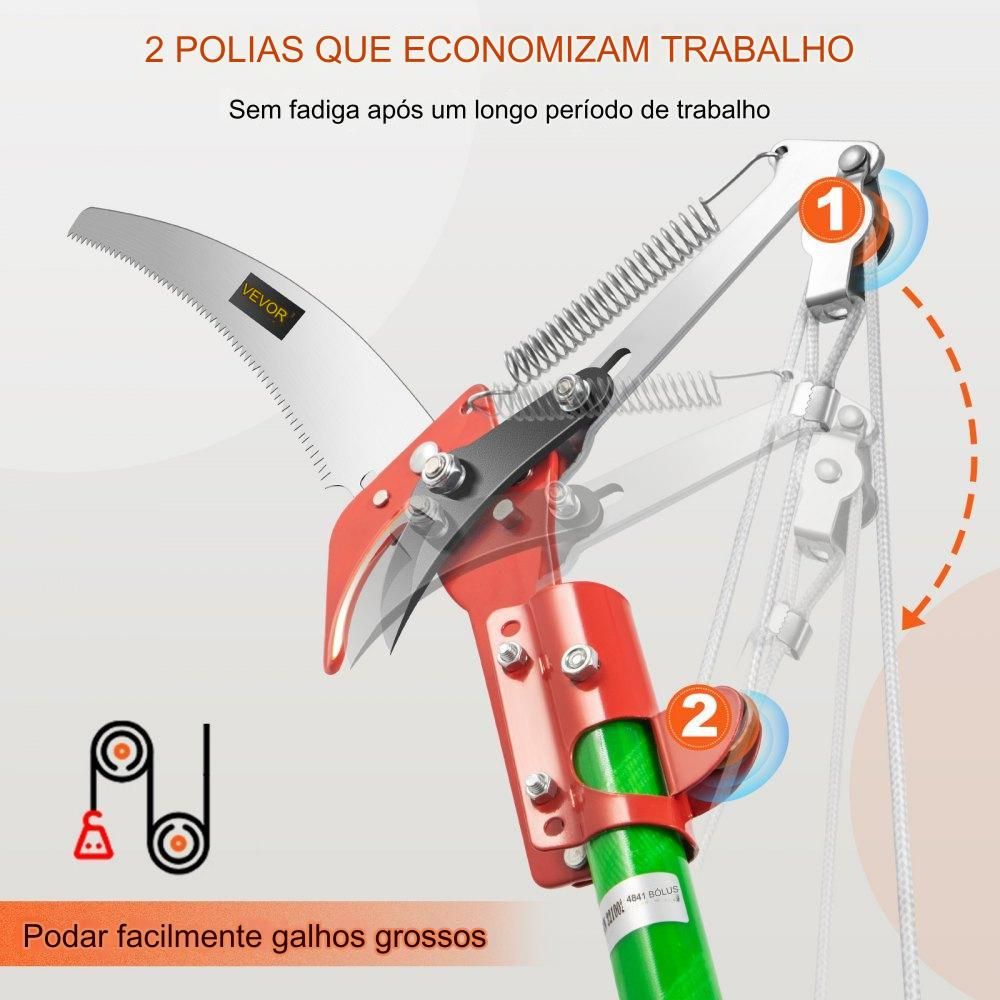 Serra de Podar Telescópica de 8m com Lâmina de Aço Temperado