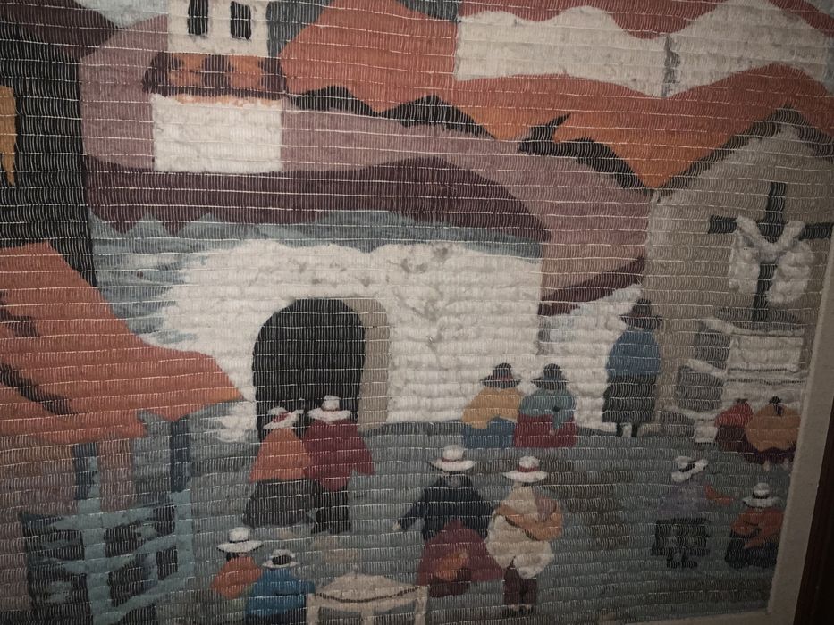 Quadro com paisagem, em lã originário da América do Sul com 120x120 cm