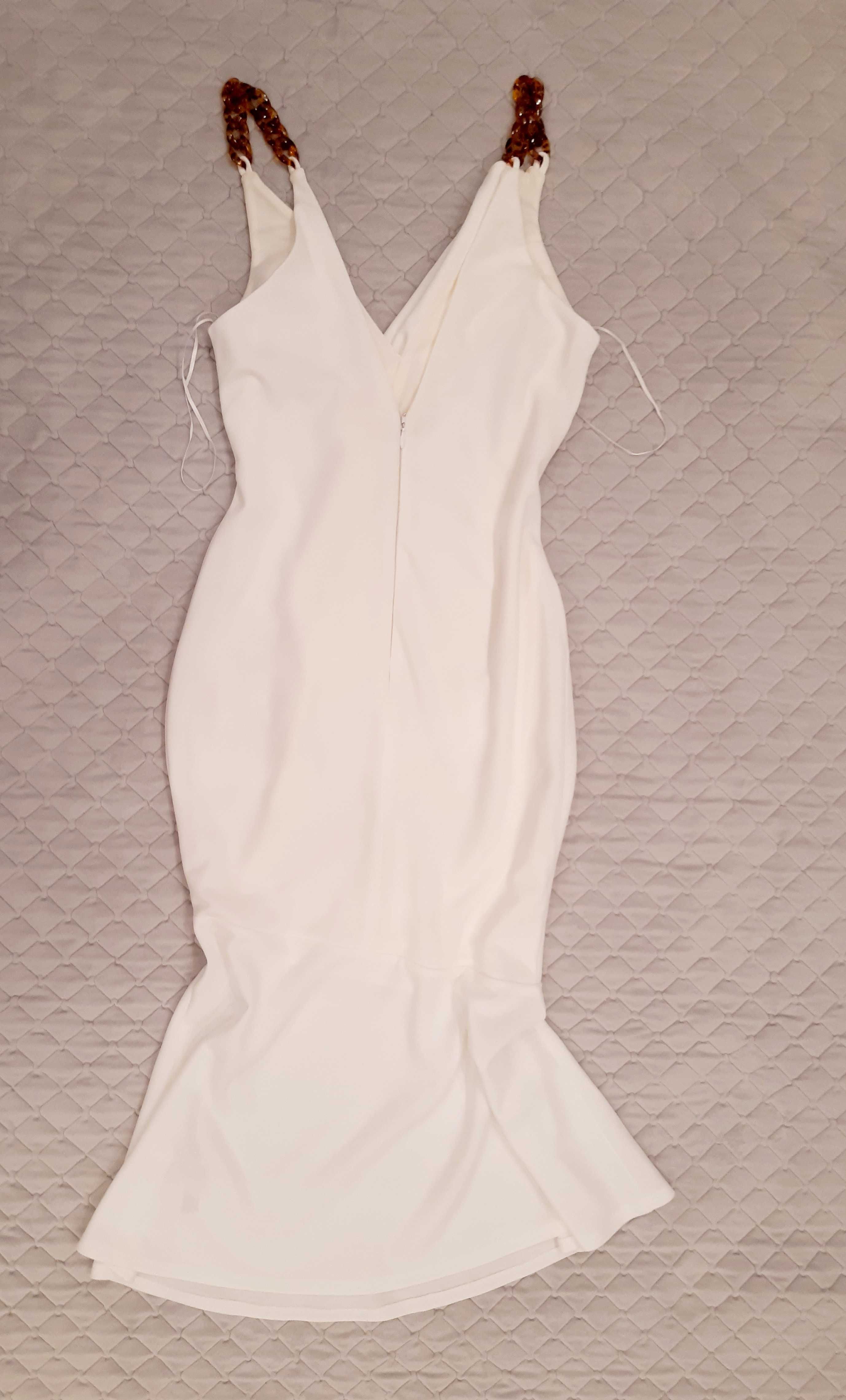 Nowa Asos sukienka elegancka biała z falbaną midi r. 34/36