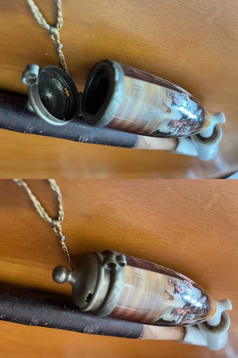 Cachimbo antigo em porcelana pintada e madeira