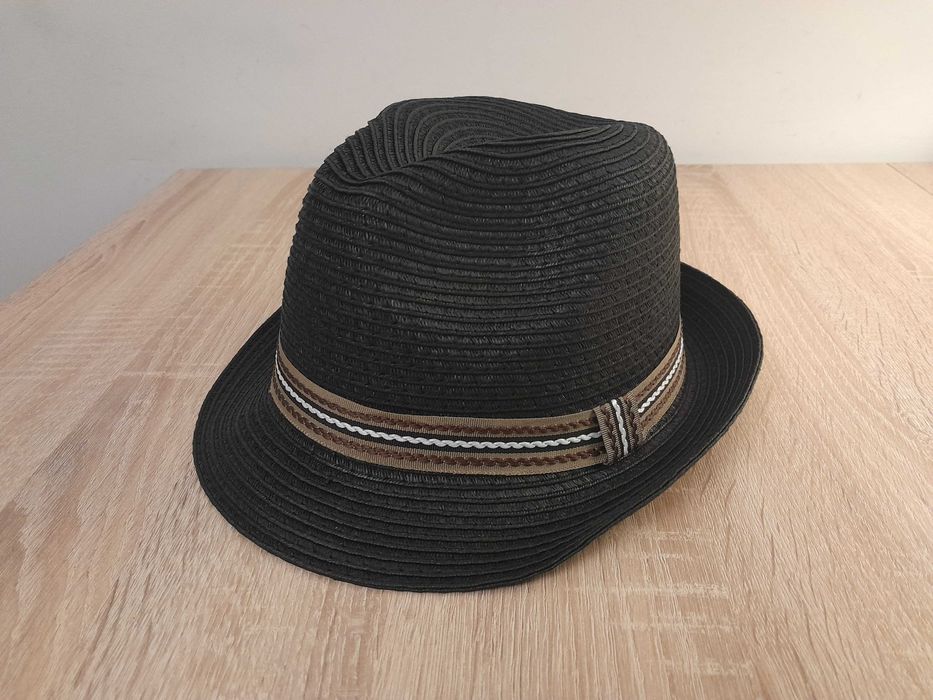 Kapelusz męski w stylu Panama rozm. 57_ Fasion_czarny/ zdobnia brązowa