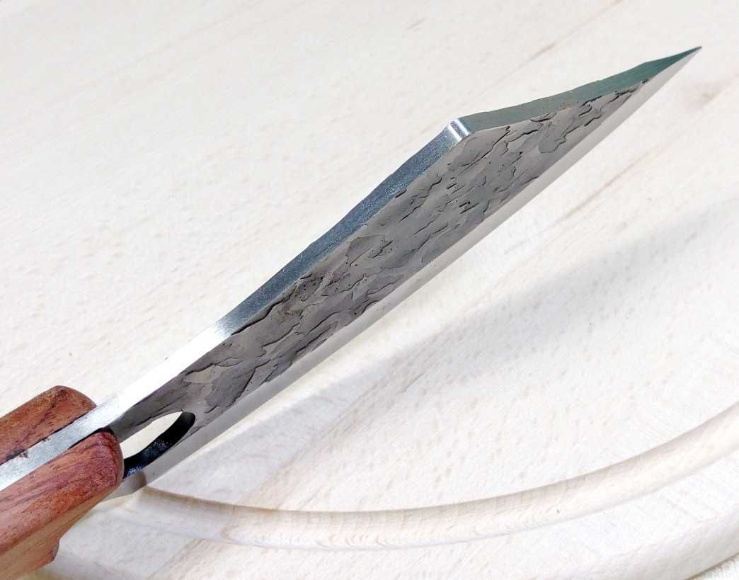 Разделочный кованый нож ручной работы фултанг с кожаным чехлом