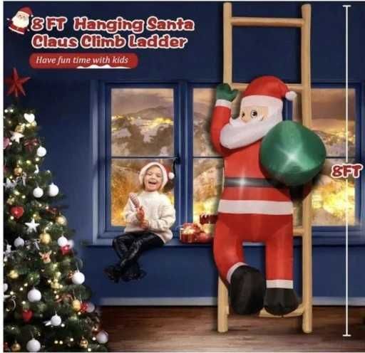Nadmuchiwany święty Mikołaj na drabinie z oświetleniem LED, 244cm