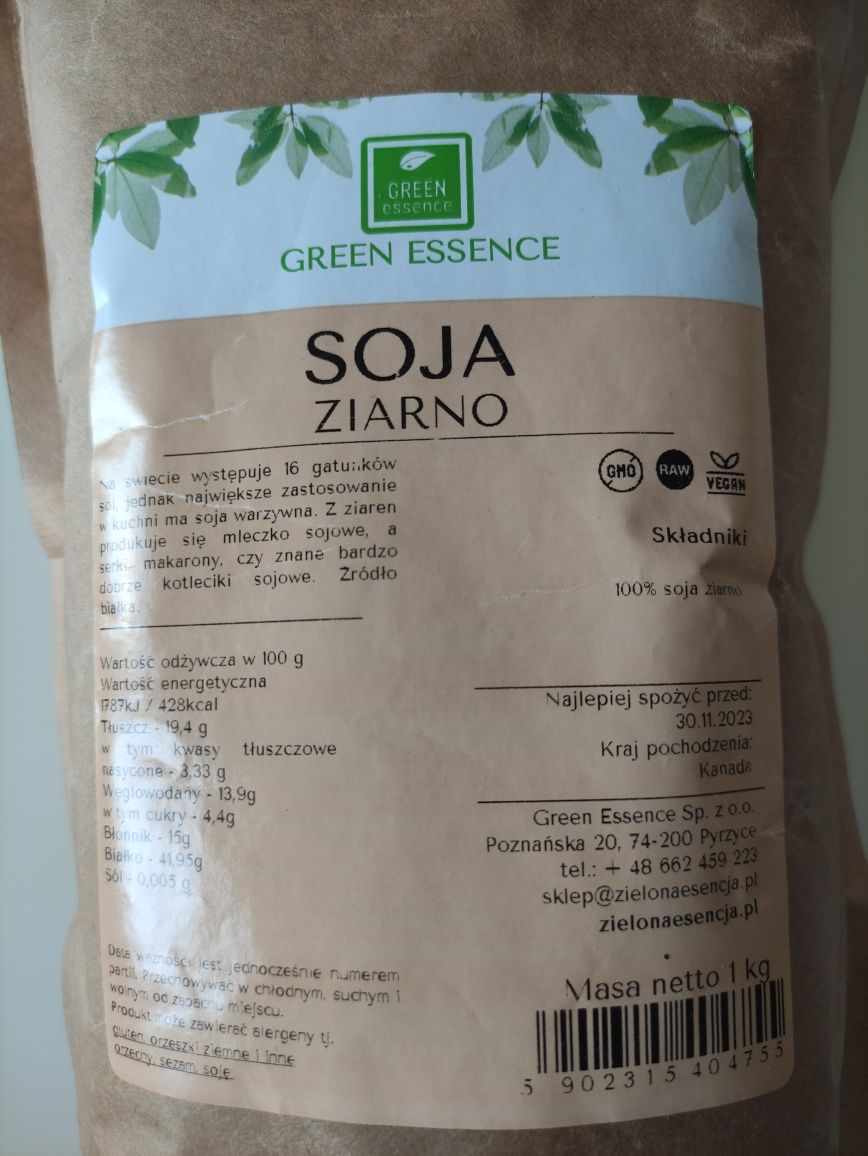 Soja ziarno 1 kg bez GMO Green Essence