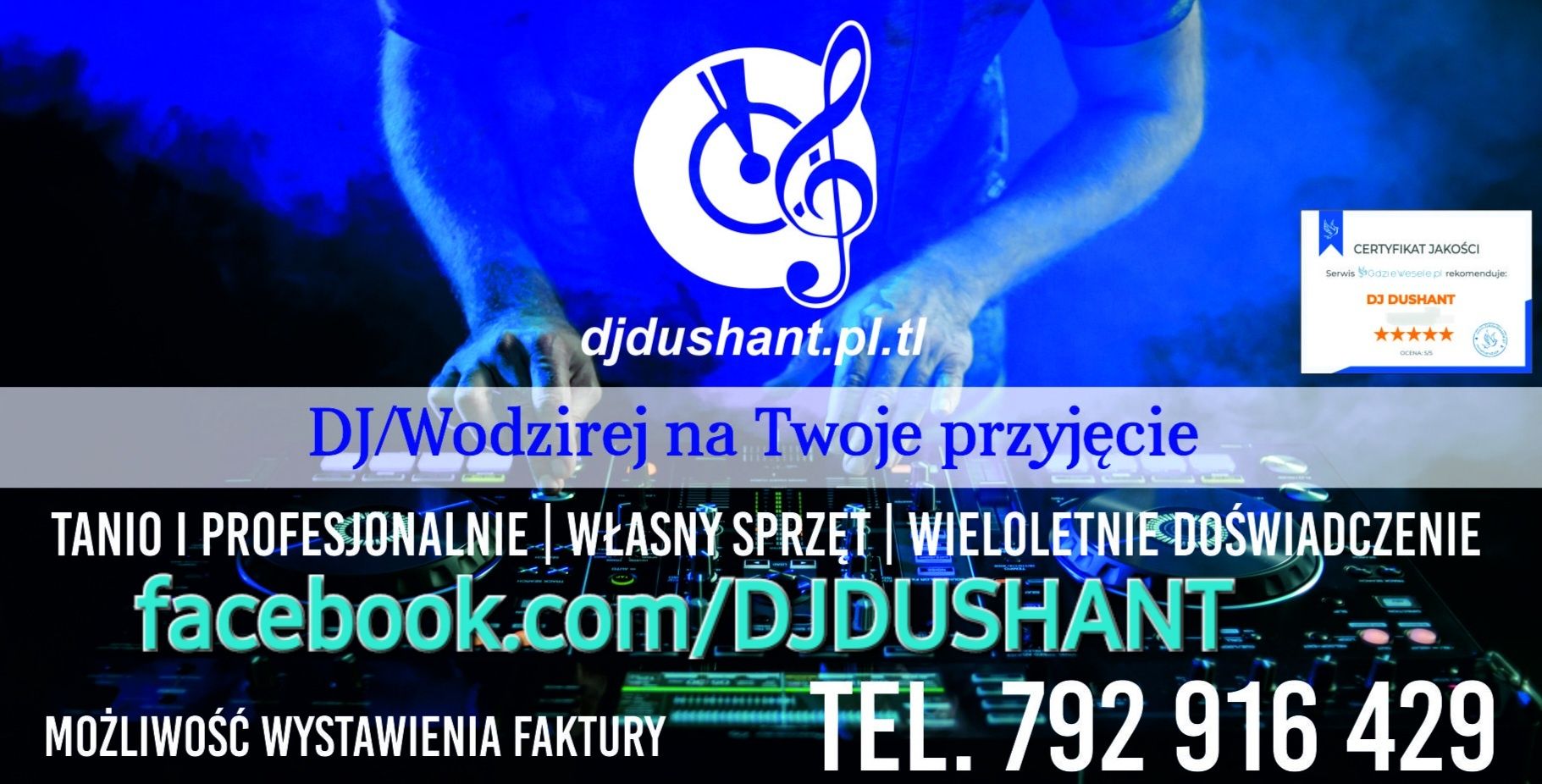 DJ/Wodzirej, możliwość wystawienia faktury. Taniej niż zespół muzyczny