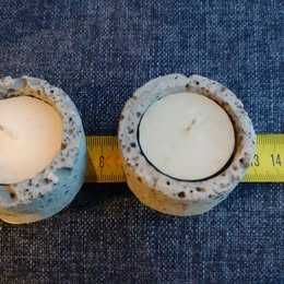 Conjunto de porta velas em pedra vulcânica, artesanato dos Açores