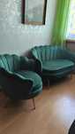 sofa kanapa muszelka + fotel muszelka -  butelkowa zieleń