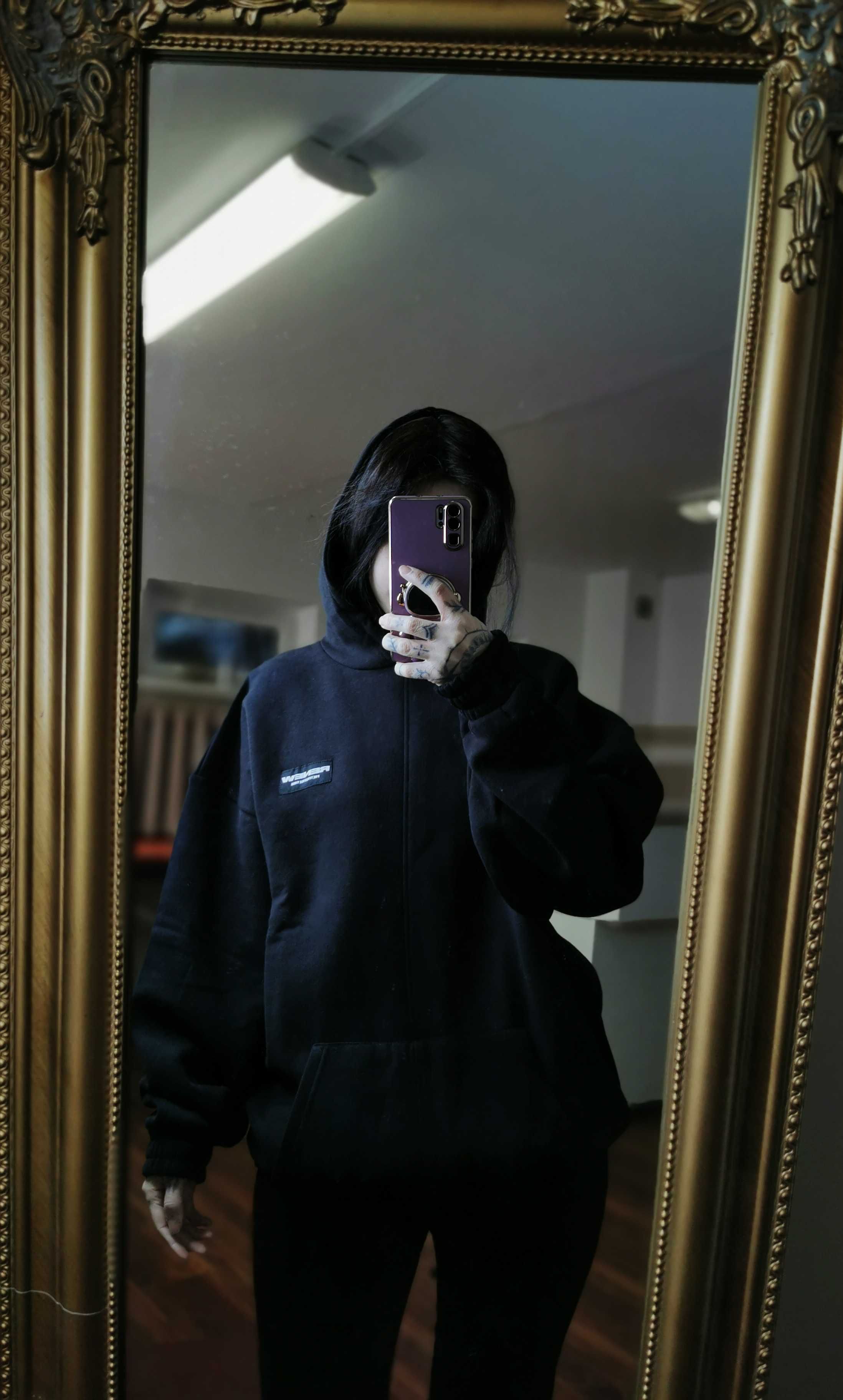 Czarna bluza z kapturem oversize ze ściągaczami hoodie
