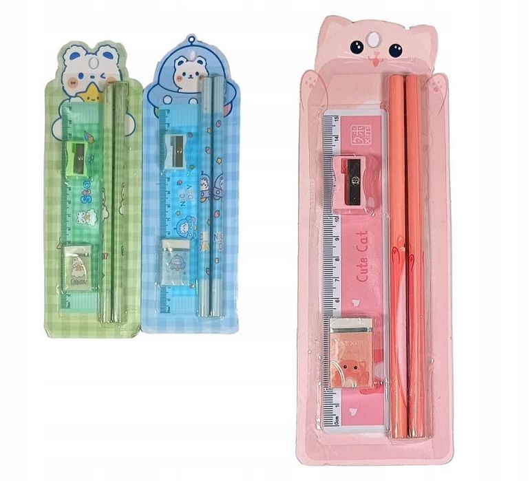 Zestaw Szkolny Ołówek Gumka Linijka Temperówka