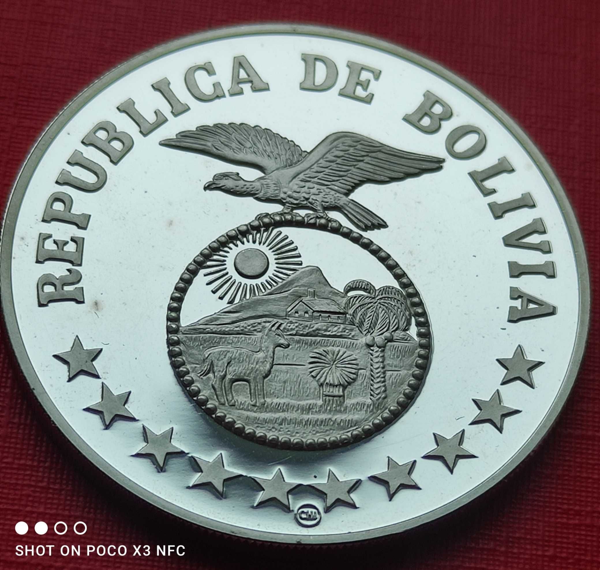 Moneta srebrna kolekcjonerska 200 peso Boliwia 1979 rzadka srebro ag