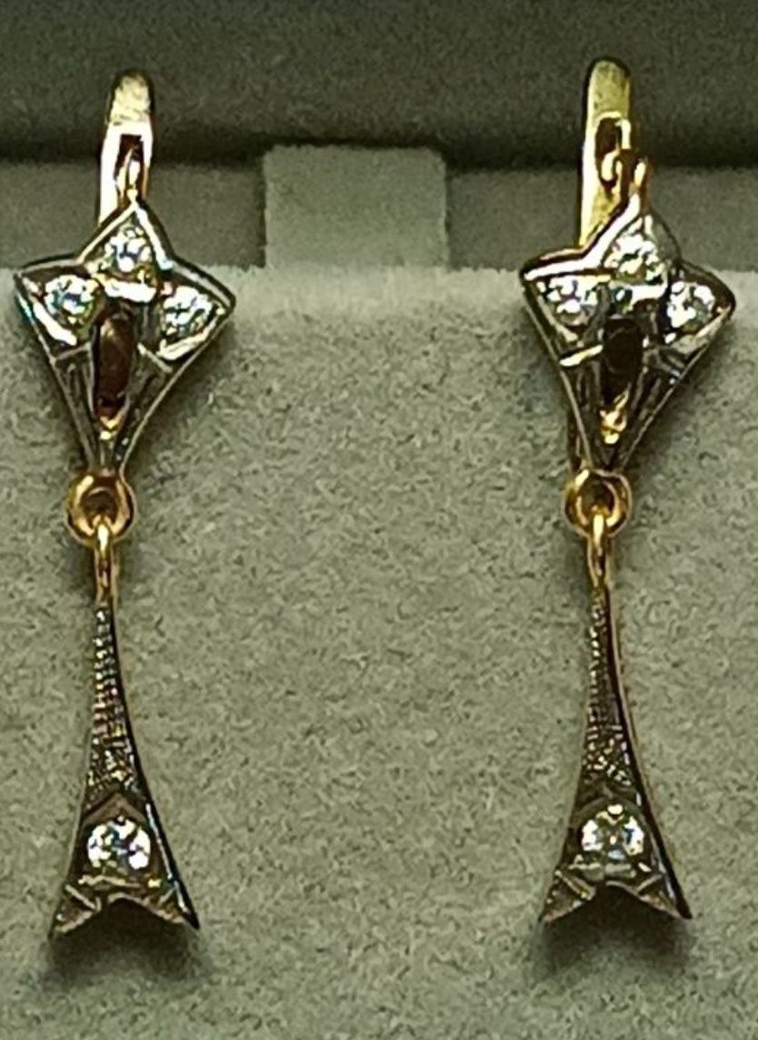 Серьги сережки  ссср 585 платина с бриллиантами з діамантами 5,4г