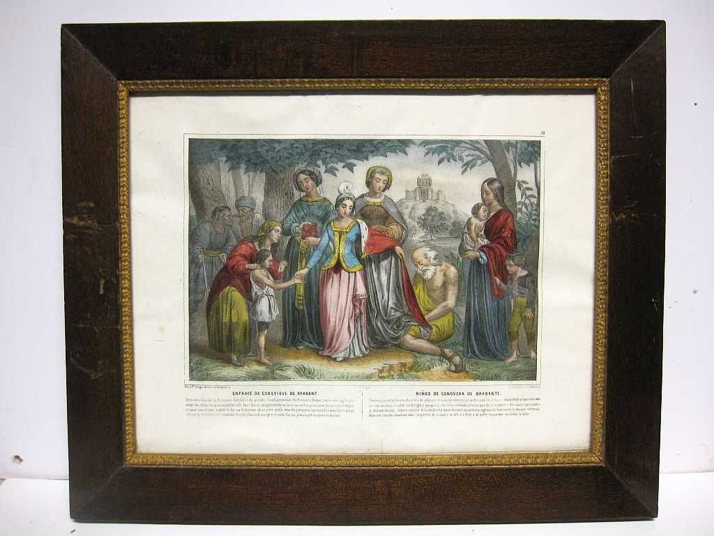 antiga gravura "Enfance de Genevieve de Brabant" Lith. de Turgis Paris