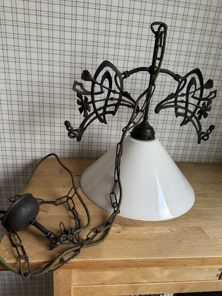 Przecena Stara secesyjna lampa nad stół brąz