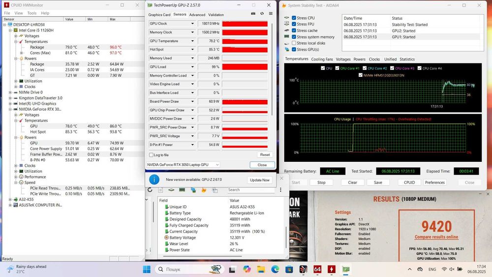 Asus TUF Gaming F15 FX506HC i5-11260H 6(12)|RTX 3050|16GB|512Gb