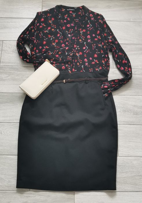 Czarna koszula w kwiaty, Terranova XL 42