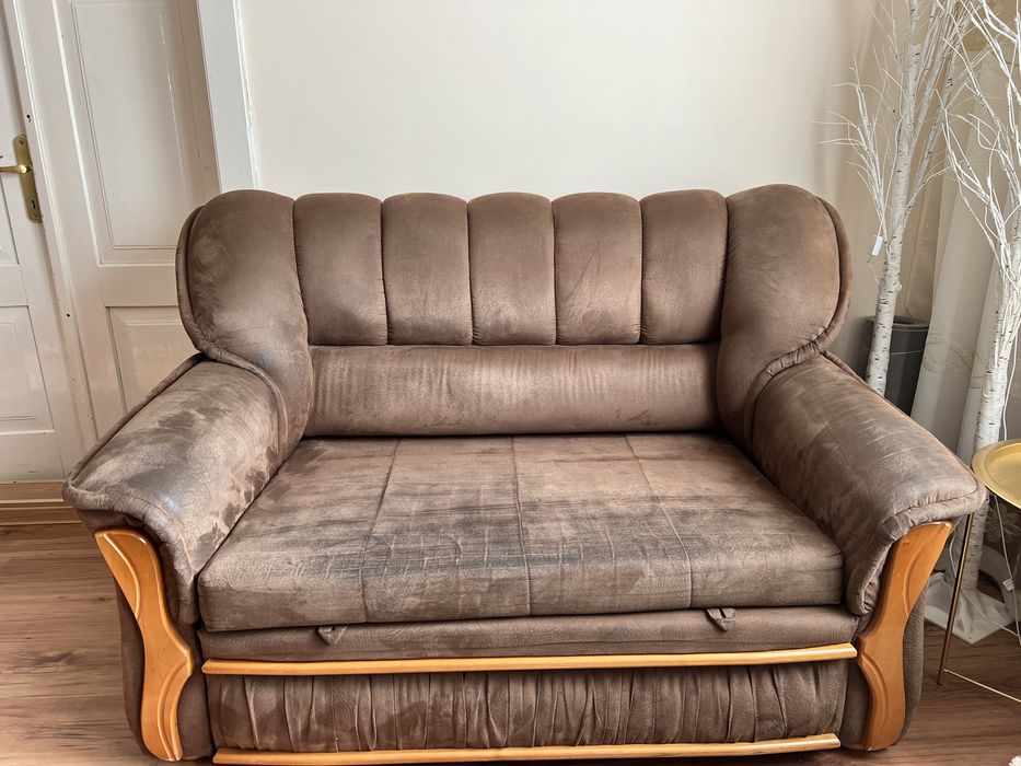 Sofa dwuosobowa z funkcją spania skóra nubuk 150cm