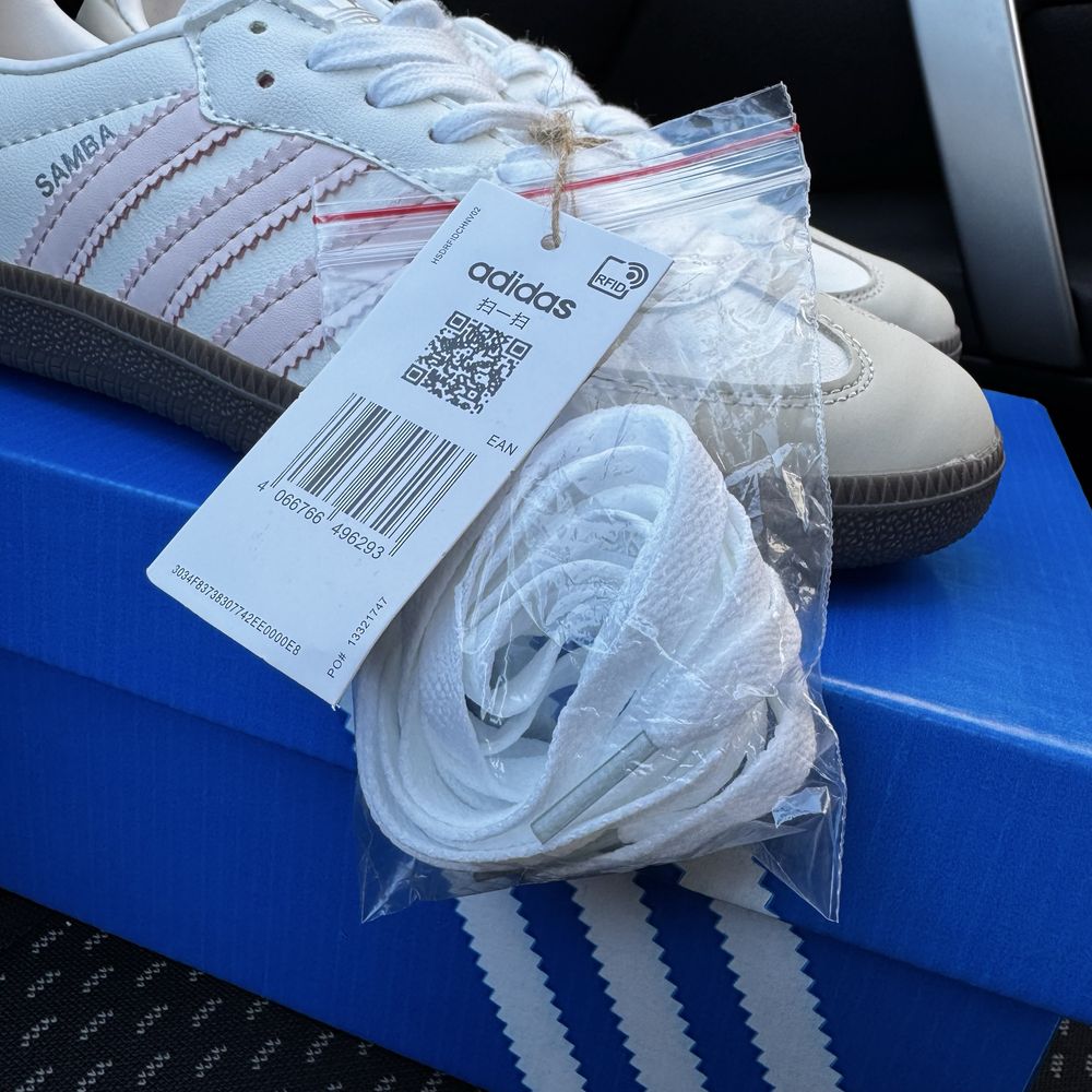 Жіночі кросівки адідас самба білі Adidas Samba white pink
