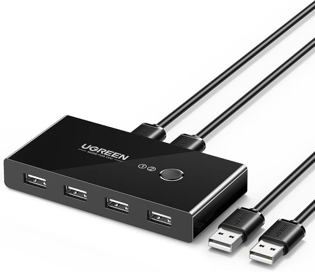 UGREEN Przełącznik USB 2.0 2 w 4 z Kablami do Drukarek i Dysków