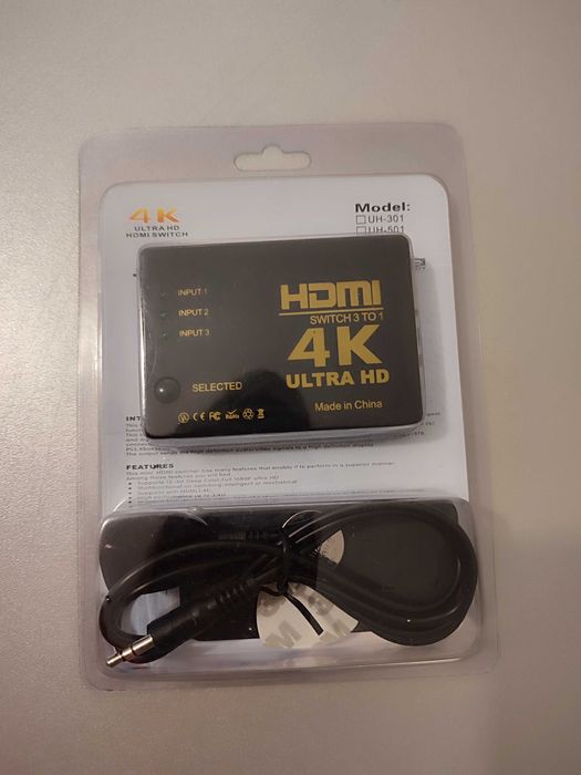HDMI Switch Video Switcher Splitter, 3 Entrada para 1 Saída