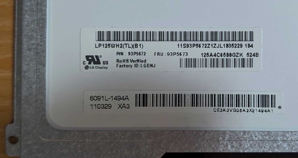 Matryca 12.5" LP125WH2-TLB1 MATOWA 1366x768 HD 40 PIN LVDS do IBM/Dell