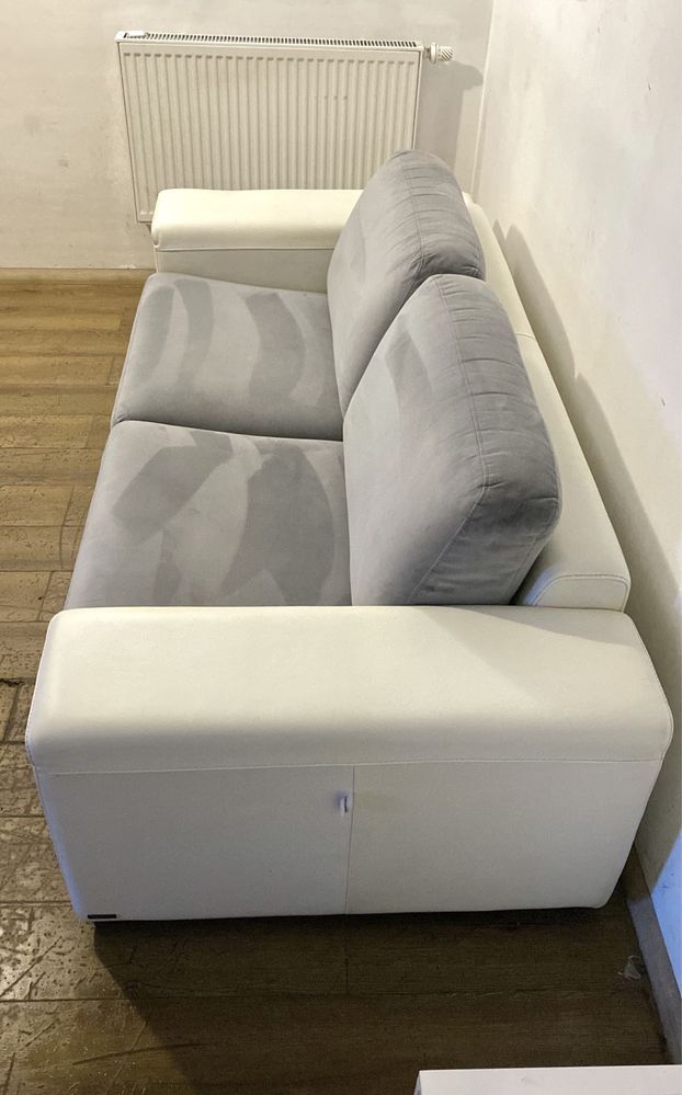 Kanapa sofa Włoska welur szara skóra naturalna biala Domino DOSTAWA !!