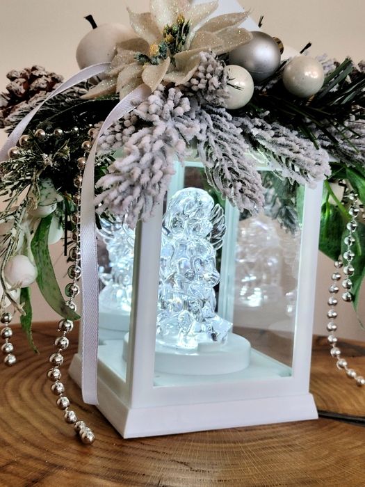 Lampion LED z Aniołkiem na grób Świąteczny Boże Narodzenie