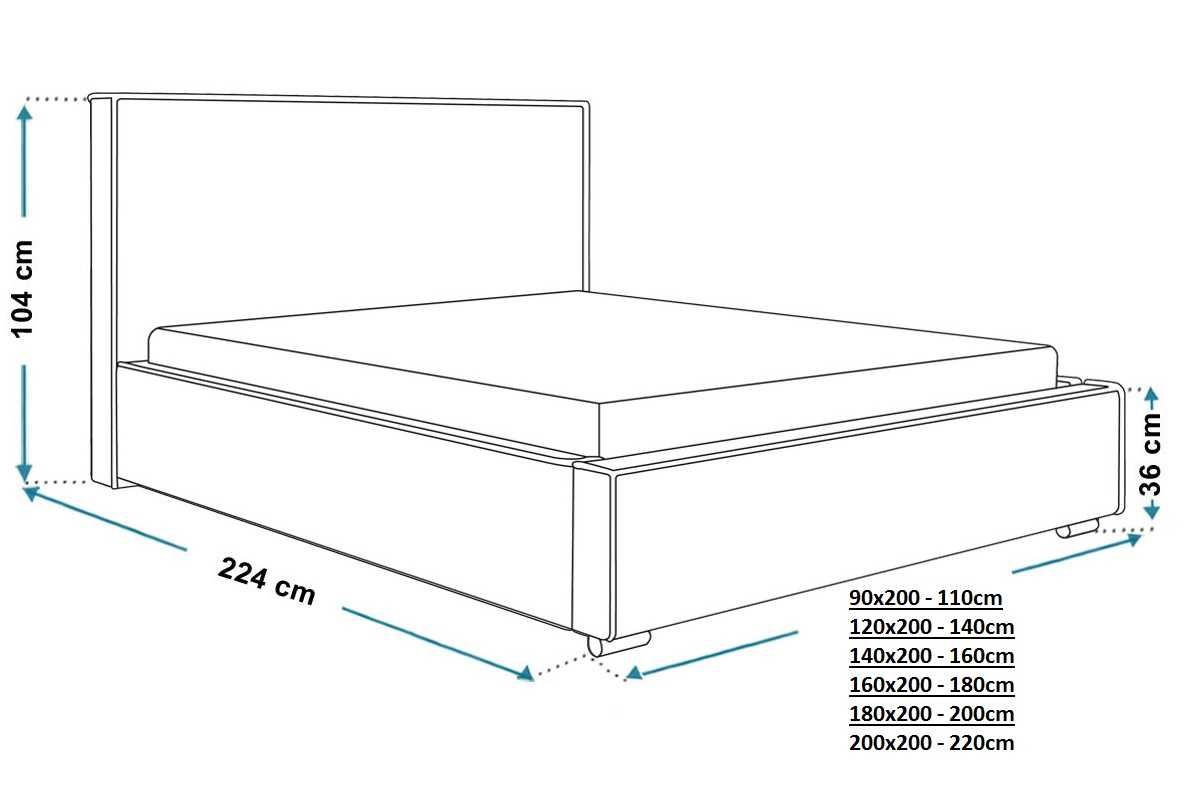 Łóżko tapicerowane z podnoszonym stelażem 90/120/140/160/180x200 TOMI