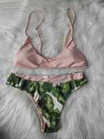 Bikini kostium kąpielowy dwuczęściowy damski M A/B pudrowy figi liście