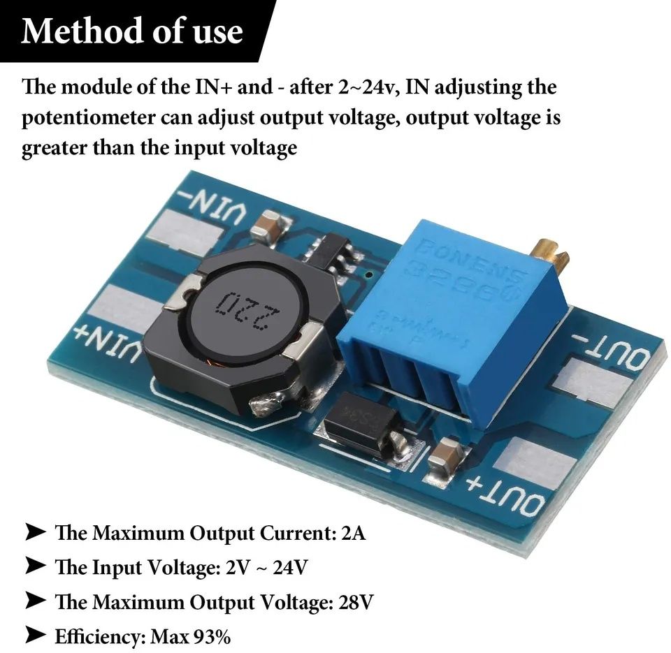 MT3608 Підвищуючий імпульсний перетворювач напруги до 28V 2A