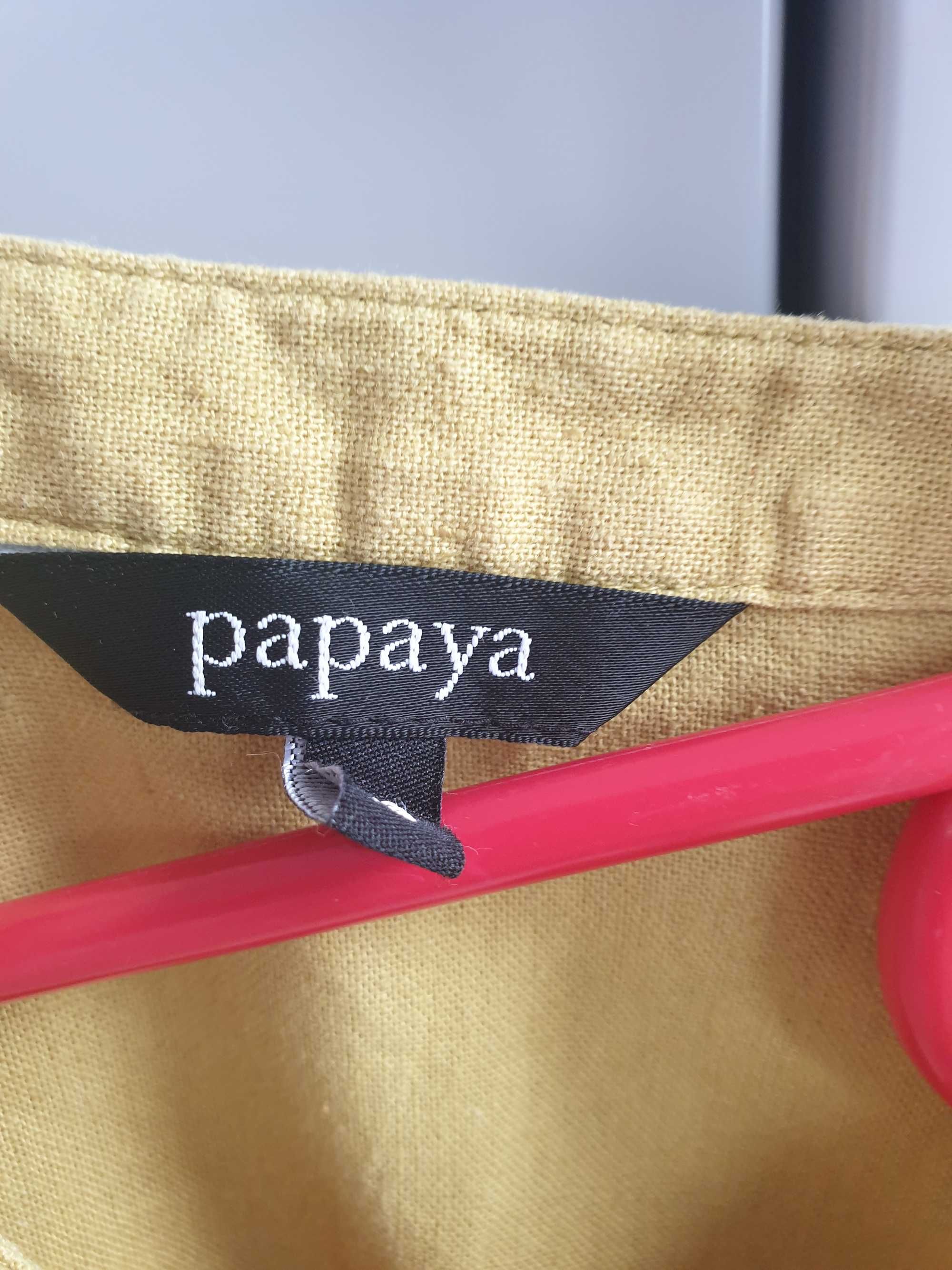 Limonkowa bluzka koszula lniana 46 Papaya z haftem ze stójką