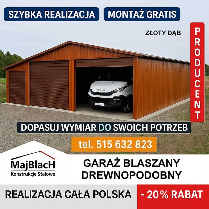 Garaż Blaszany w kształcie litery L |Blaszak| Wiata |Hala -  Maj-Blach