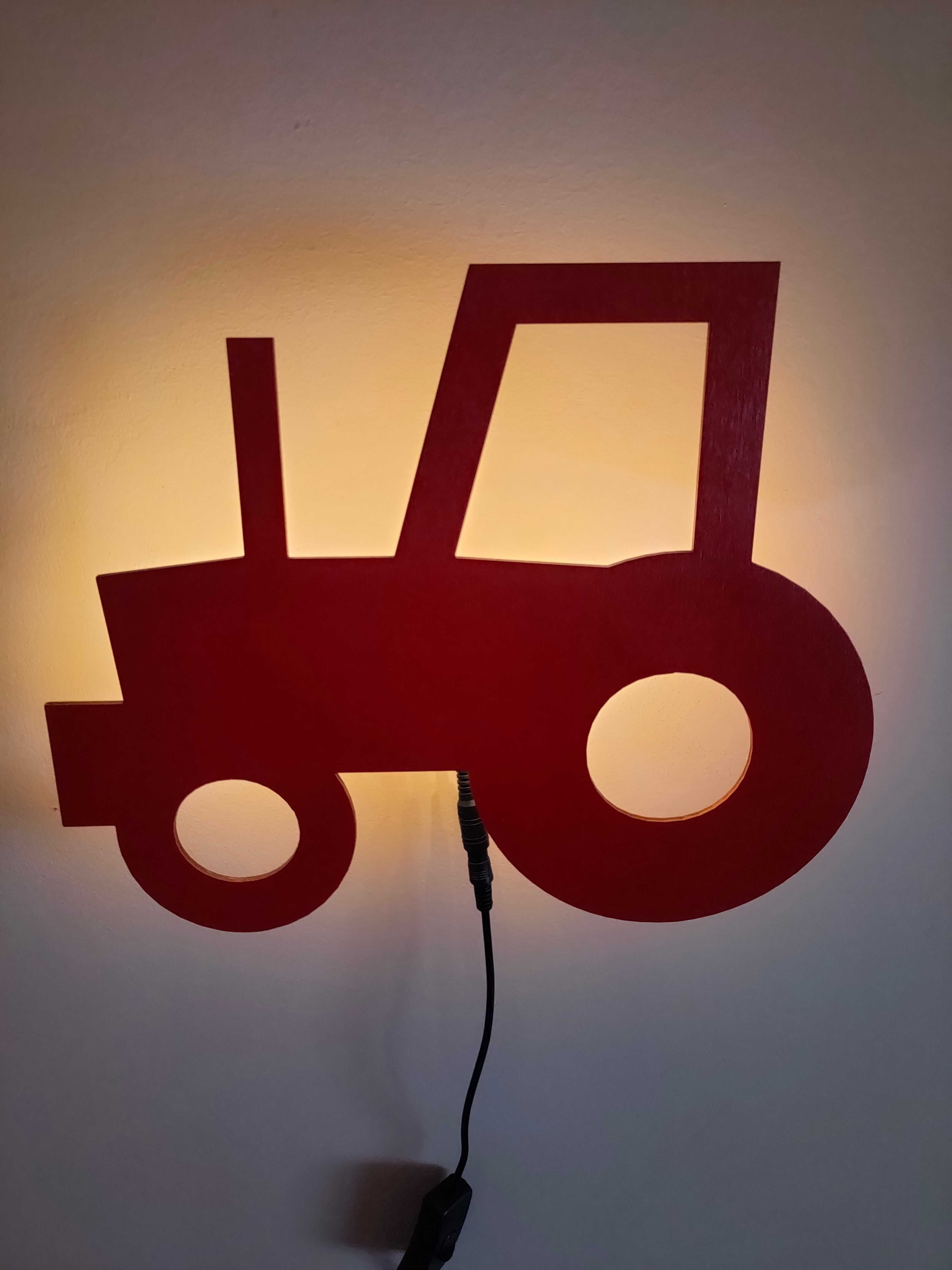 Lampa nocna dziecięca, Kinkiet LED Lampka wisząca, Traktor Drewno