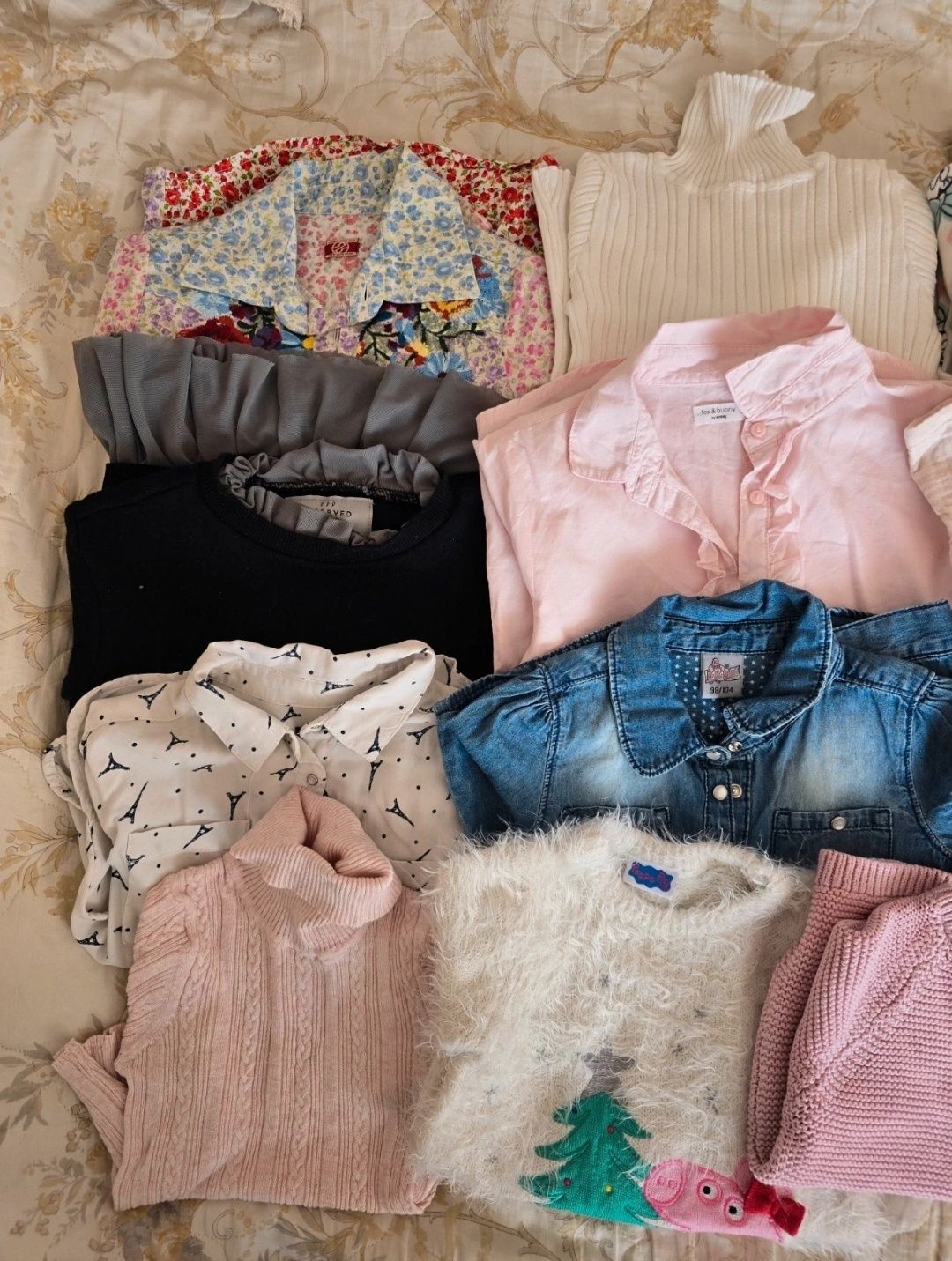 Zestaw paczka 14 szt ubranek dla dziewczynki 104 bluza kardigan sweter