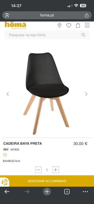 Cadeira preta estilo Eames com almofada - Bom estado