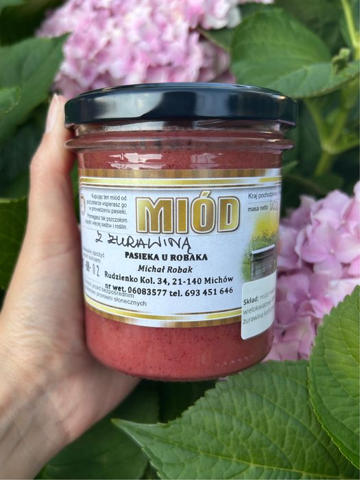 Miód x2 z żurawiną 400g wielokwiatowy prawdziwy polski