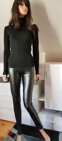Czarne spodnie legginsy skóra S M 36 38 skiny