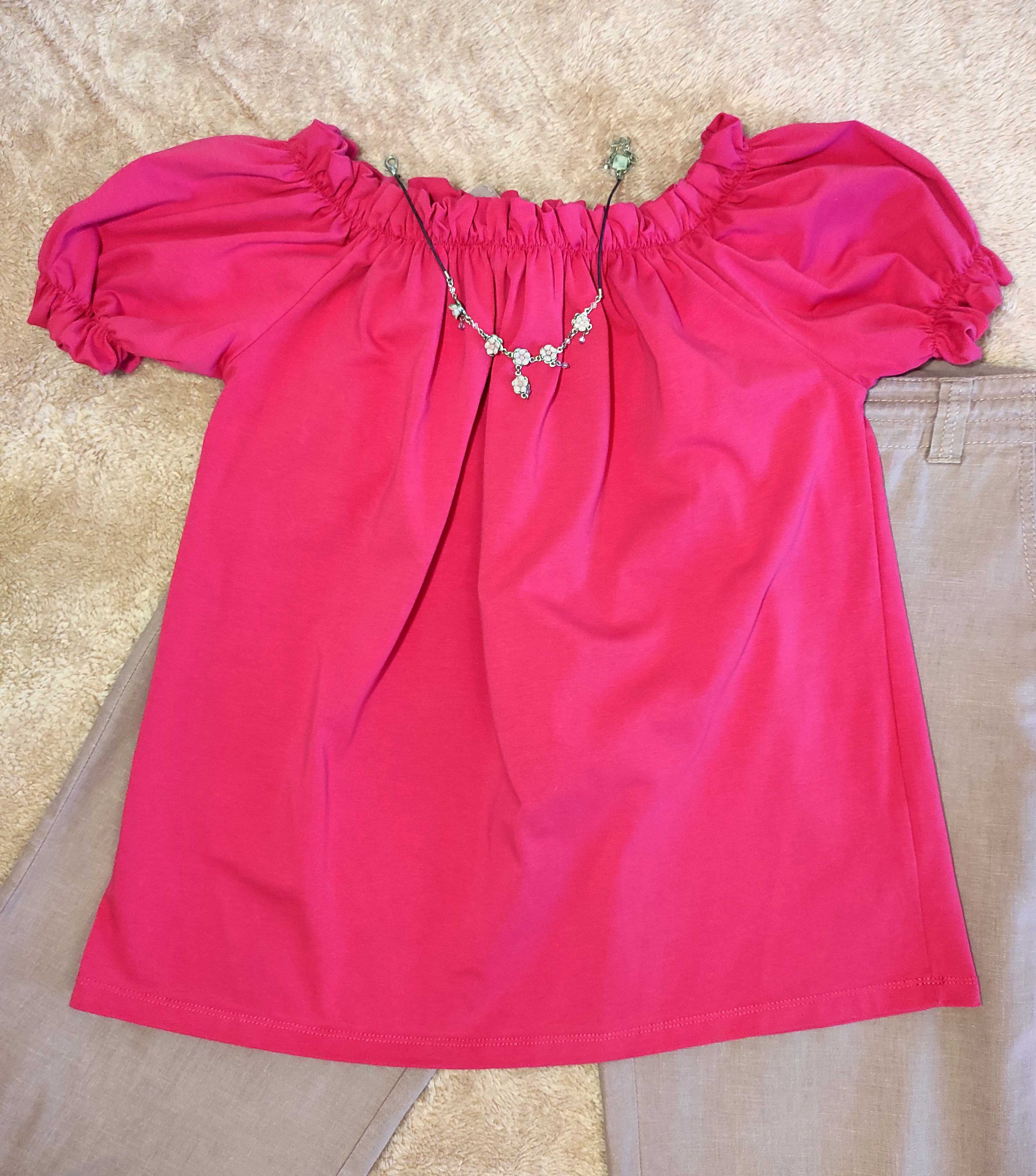 Блуза яскрава рожева бавовна LaPia р.48-50 зібрана зверху Туреччина