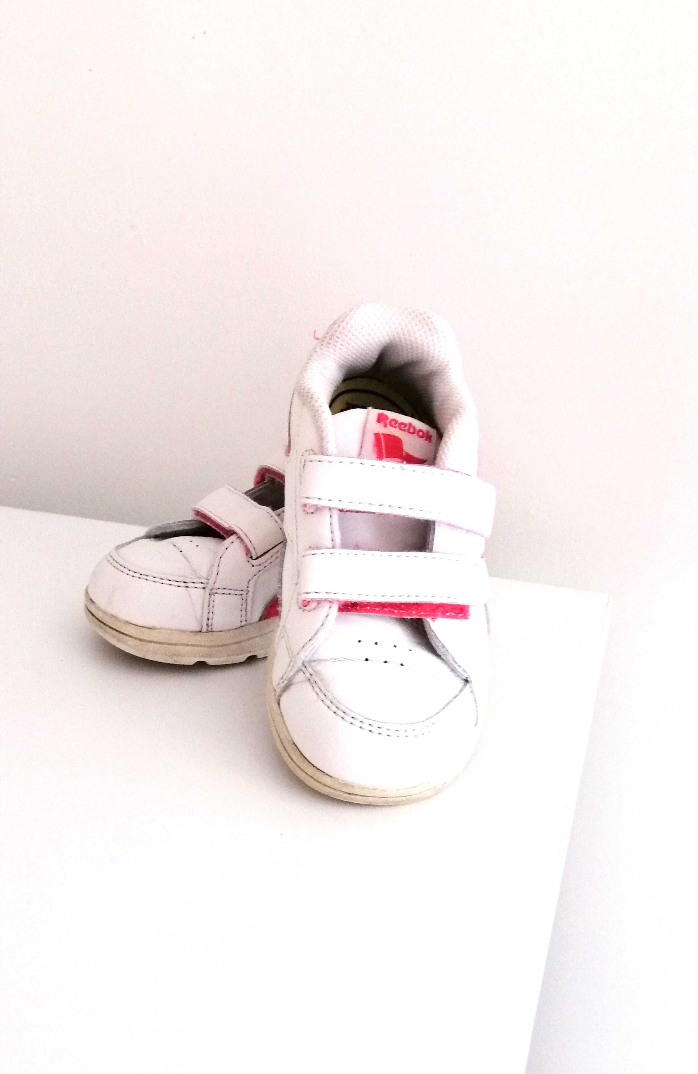 buty sportowe reebok sneakersy narzepy białe różowe dladziewczynki23,5