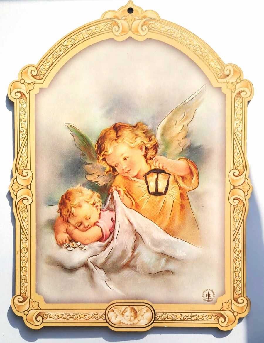 Obrazek na deseczce Anioł Stróż dzieciątko chrzest prezent dziecko