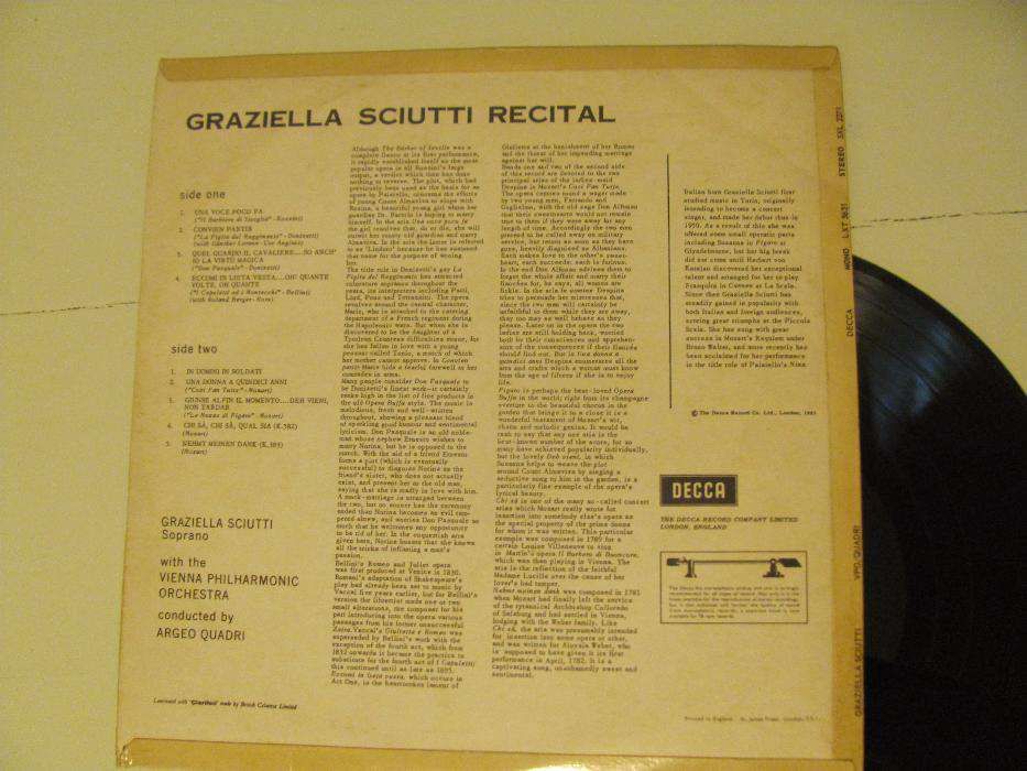 LP Vinil RARO Recital de Mozart por Graziella Sciutti