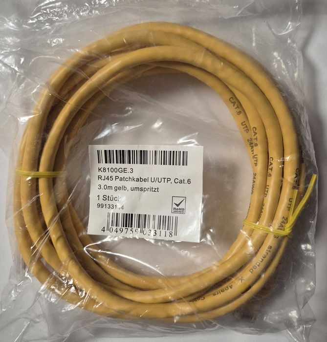 Cabo Ethernet cat.6 3 metros EFB-Elektronik amarelo NOVO