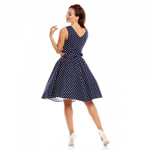 May Stylish V-neck Vintage Inspired Swing Dress in Black Polka Dots