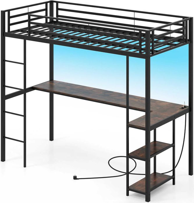 COSTWAY loft łóżko piętrowe 90x200cm z biurkiem