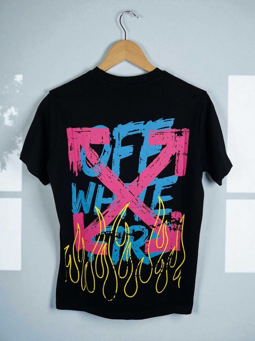 Koszulka Off-White czarna z kolorowym nadrukiem – unisex tshirt