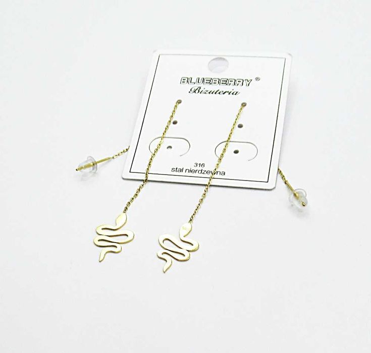 Kolczyki łańcuszek przeciągane złote stal chirurgiczna żmijka wąż H628
