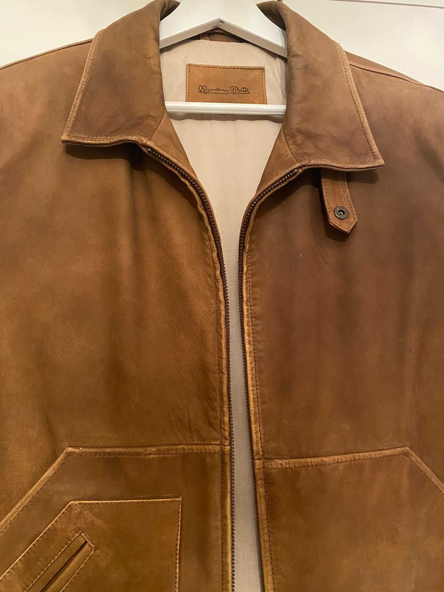 Blusao de cabedal camel Massimo Dutti