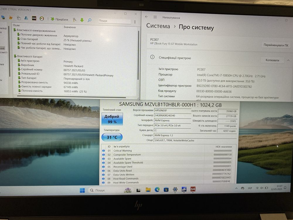 Ноутбук HP Zbook Fury 15 G7 i7-10850H/32DDR4/1Tb SSD/RTX 3000 6Gb