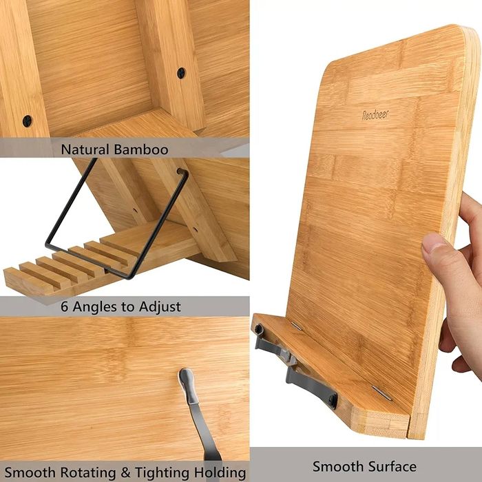 Suporte de livros tablet bambu 6 ângulos dobrável 28 x 21,3 x 4,5 cm